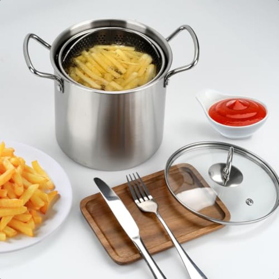 3.5L Stainless Steel Deep Fryer Pot with Oil Drip Drainer