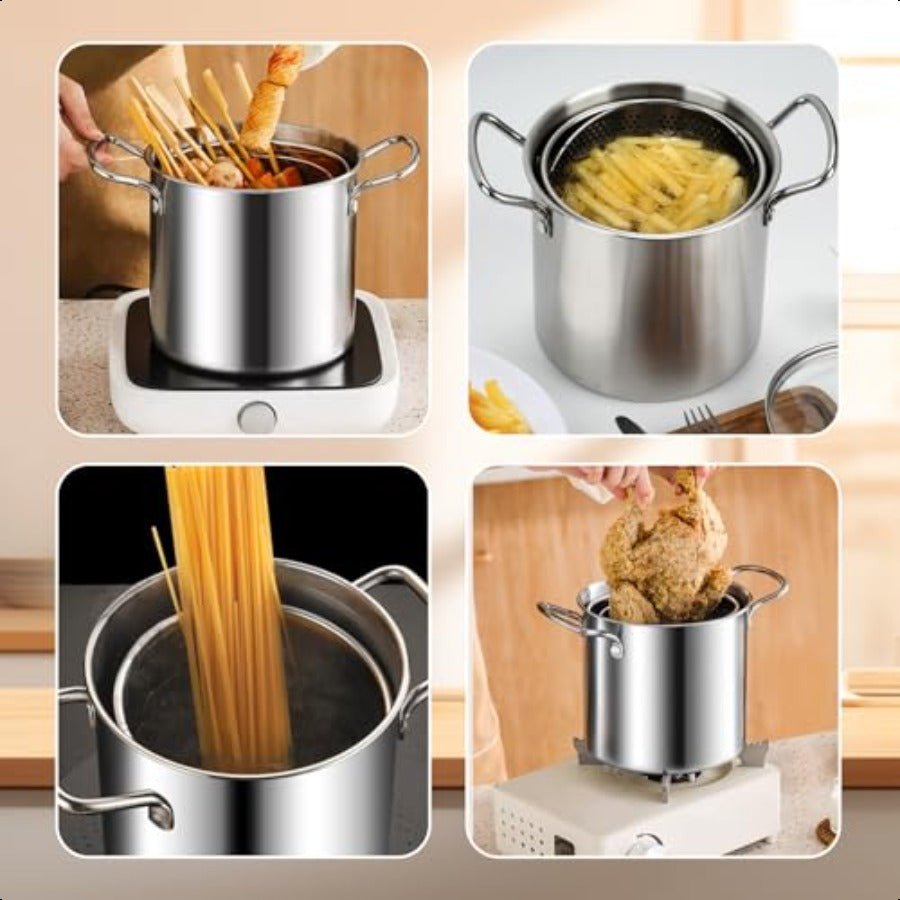 3.5L Stainless Steel Deep Fryer Pot with Oil Drip Drainer