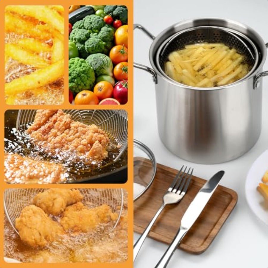 3.5L Stainless Steel Deep Fryer Pot with Oil Drip Drainer