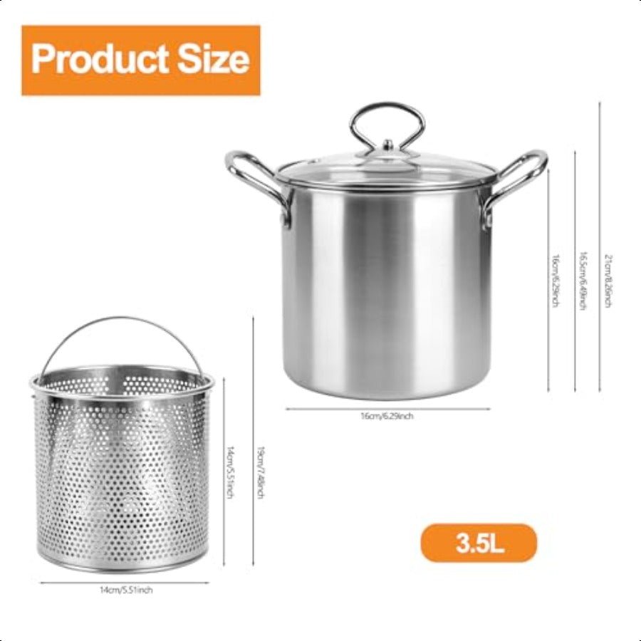 3.5L Stainless Steel Deep Fryer Pot with Oil Drip Drainer