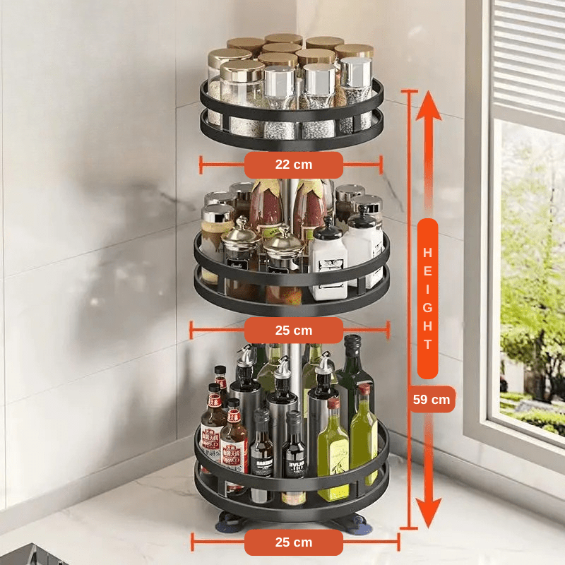 360° Rotating Spice Rack Organizer – Non-Skid Turntable for Kitchen Storage