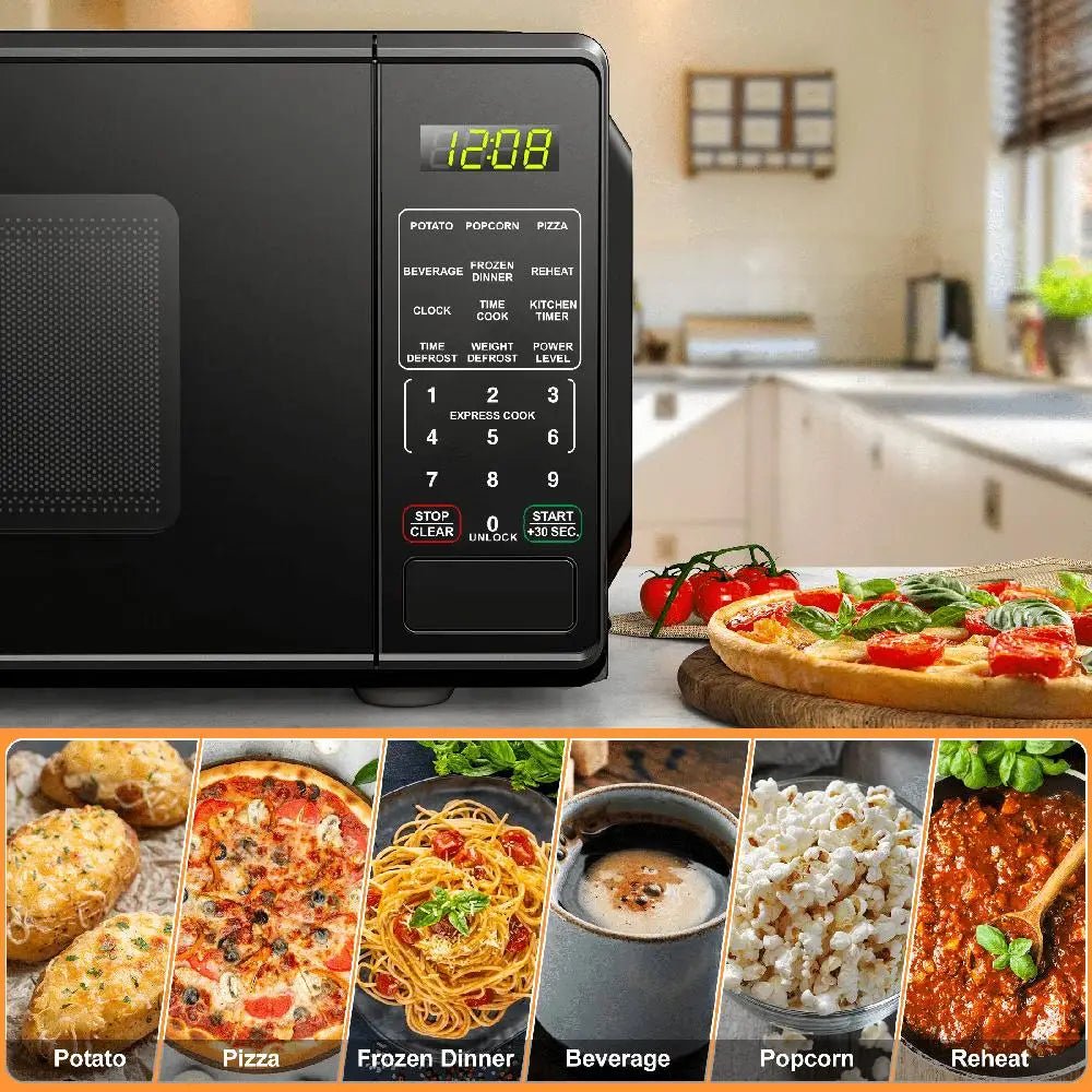 700W Compact Countertop Microwave, 0.7 Cu Ft, Black