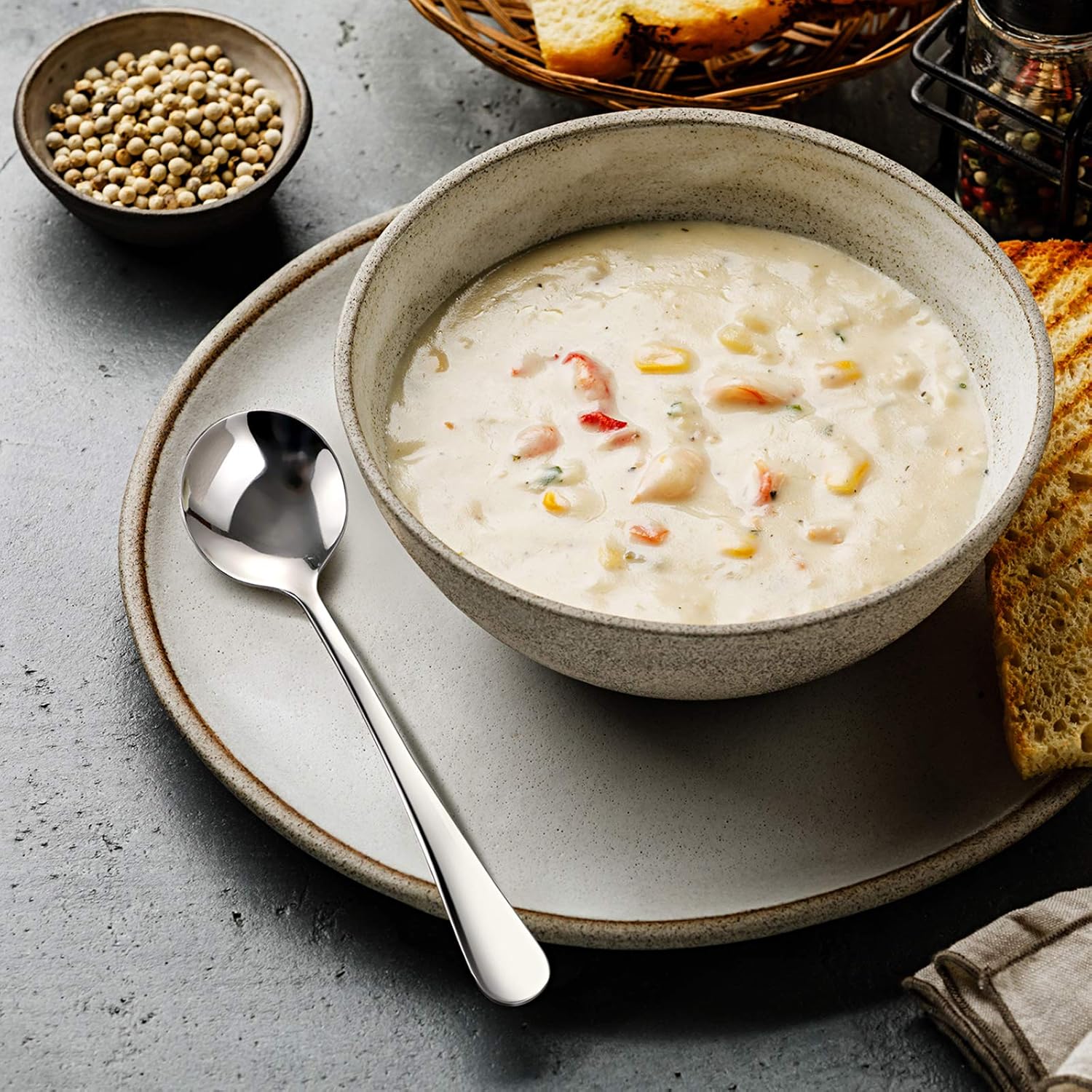 Heavy-Weight Stainless Steel Soup Spoons - Set of 8, Dishwasher Safe