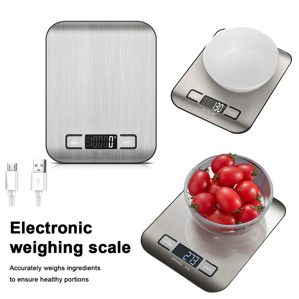 Digital Kitchen Scale USB Rechargeable LCD Display