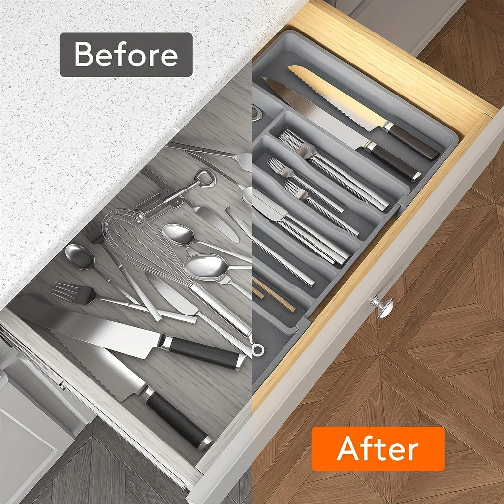 Adjustable Cutlery Organizer - Expandable Kitchen Drawer Tray
