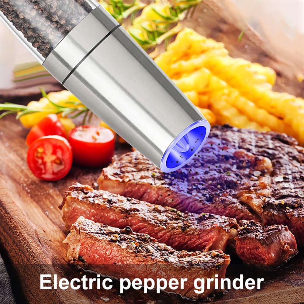 Electric Salt Pepper Grinder - Automatic LED Spice Mill Set