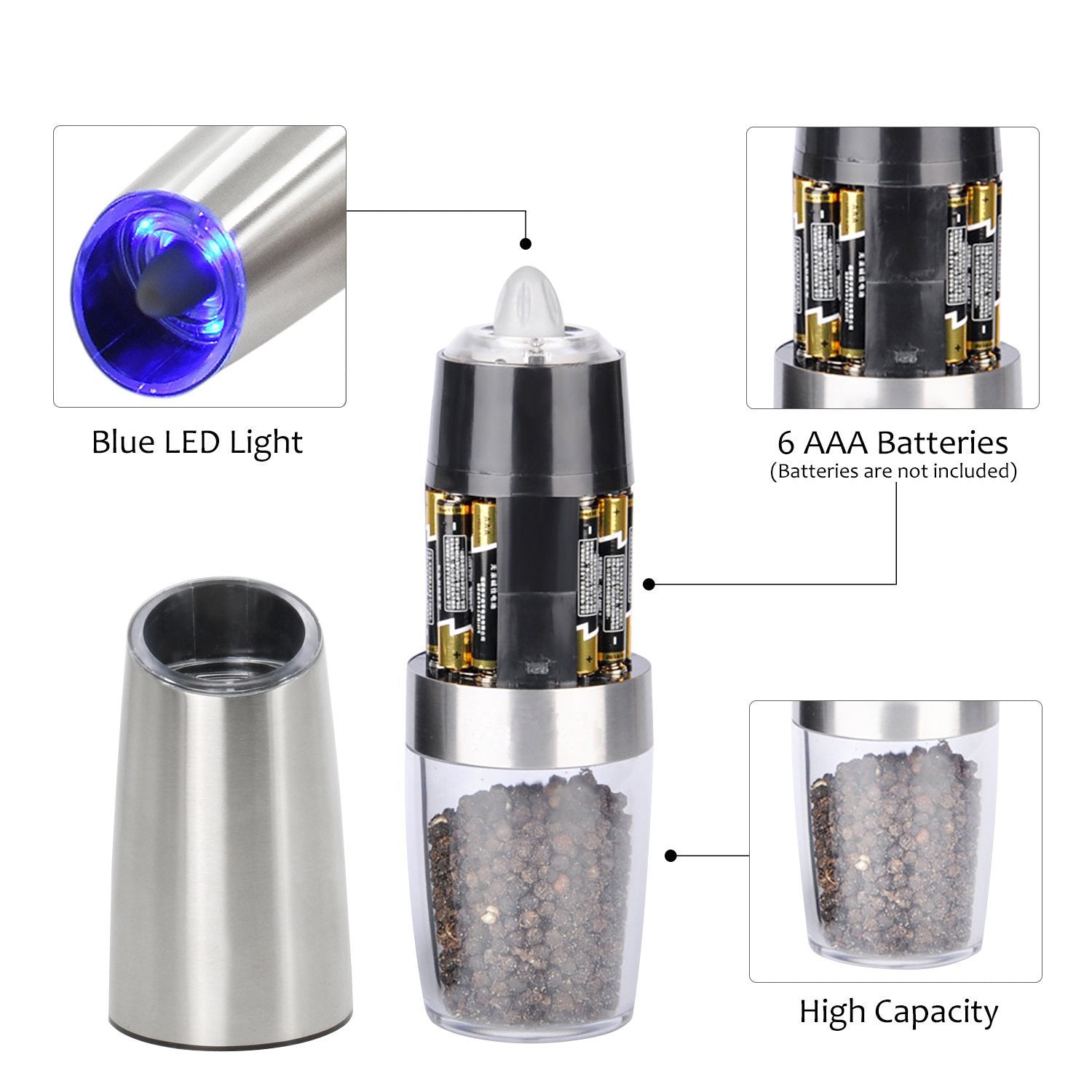 Electric Salt Pepper Grinder - Automatic LED Spice Mill Set
