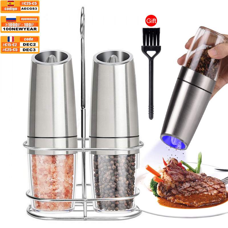Electric Salt Pepper Grinder - Automatic LED Spice Mill Set