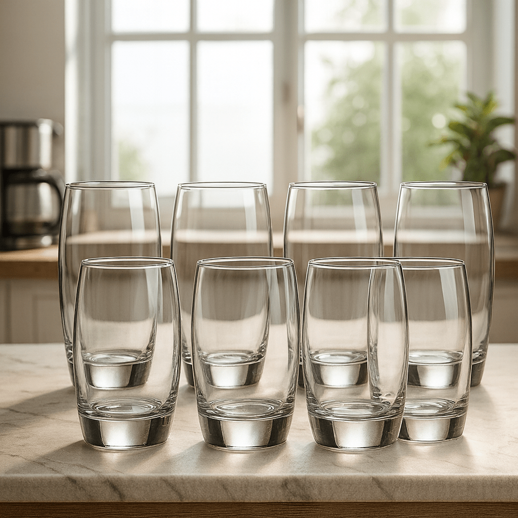 Glassware Set of 8 - Heavy Base, Clear